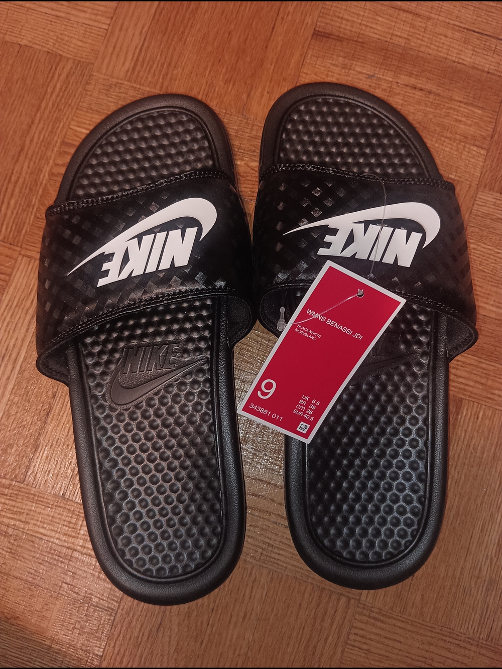 Nike Benassi JDI Black Women Slide Sandals with White Logo